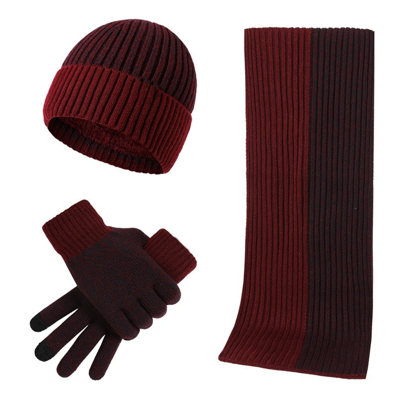 Colorblock Knit Hat Scarf Gloves Set