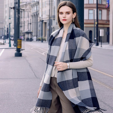 Imitation Cashmere Contrast Color Plaid Tassel Winter Warm Shawl Scarf