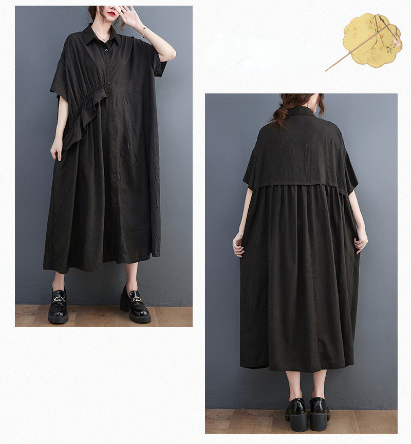 Summer Ruffled Plus Sizes Midi Shirts Dresses-Dresses-Free Shipping at meselling99