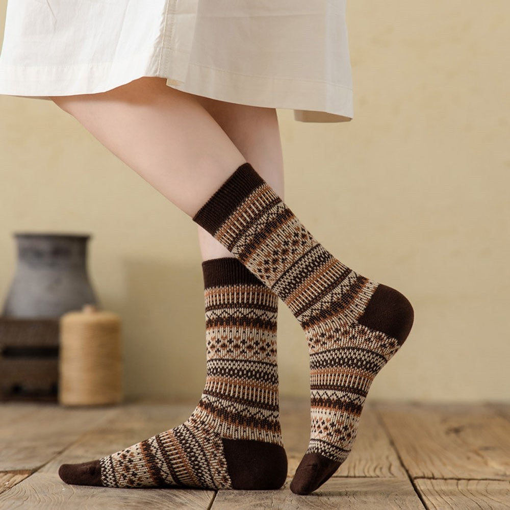 Retro Ethnic Style Contrast Color Cotton Socks