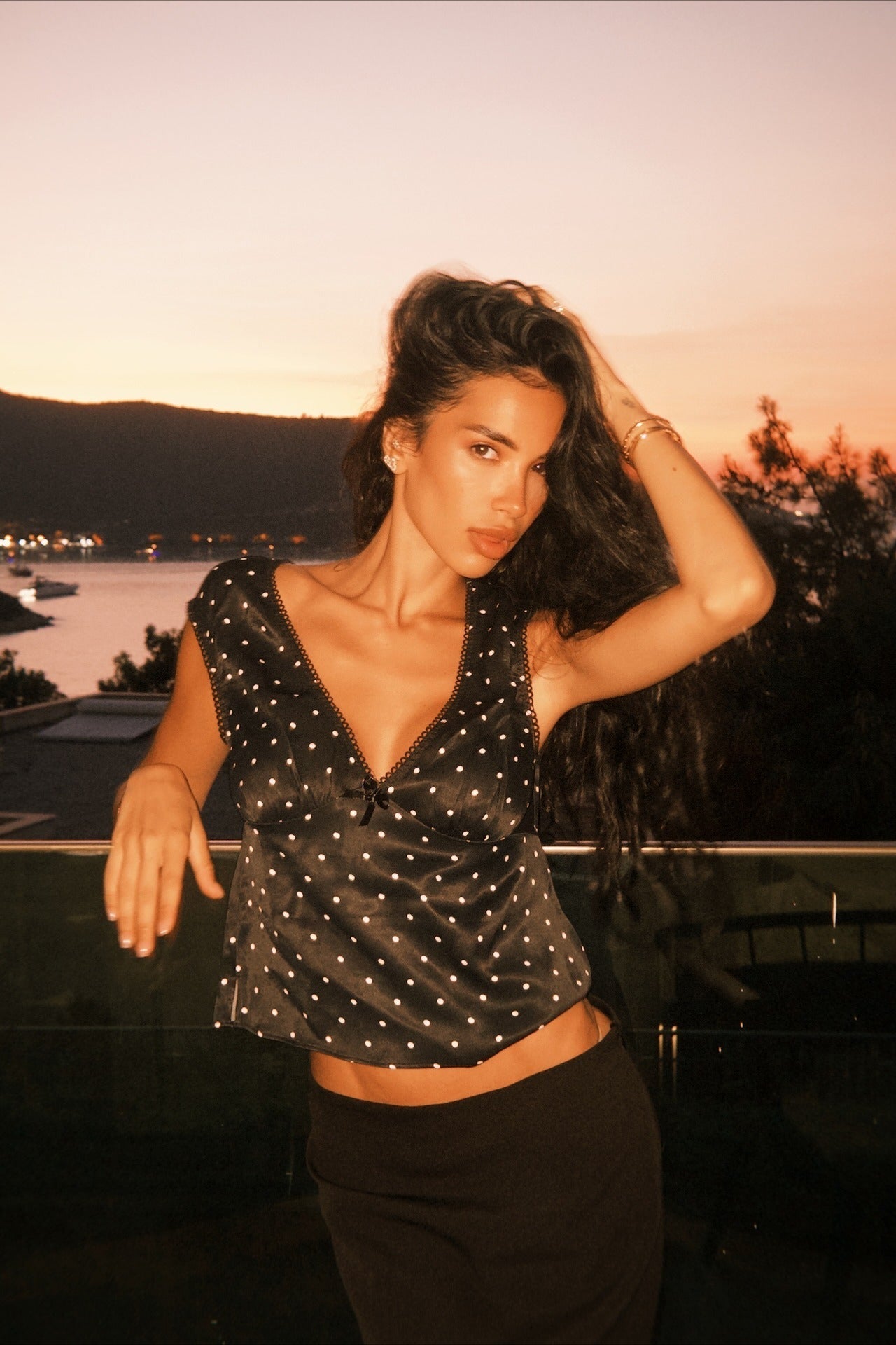 Polka Dot V-Neck Cami Crop Top