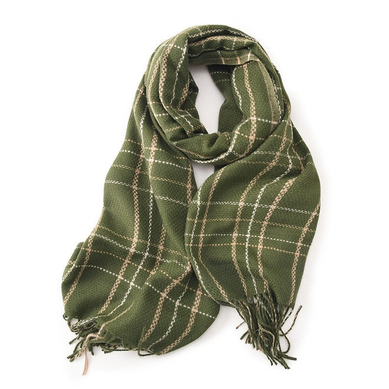 Contrast Color Plaid Tassel Thickened Dourble-Side Warm Shawl Scarf