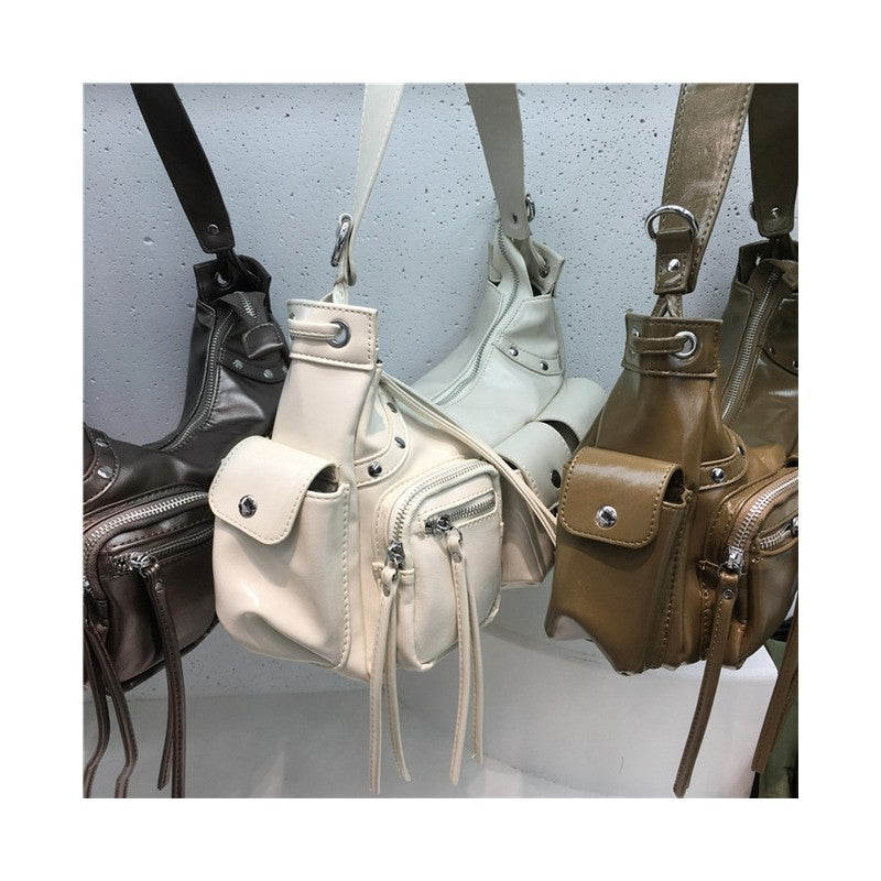 Multi Pocket Studded PU Underarm Motorcycle Bag