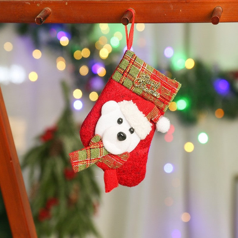 Kids Cute Cartoon Patchwork Christmas Sock Gift Bag