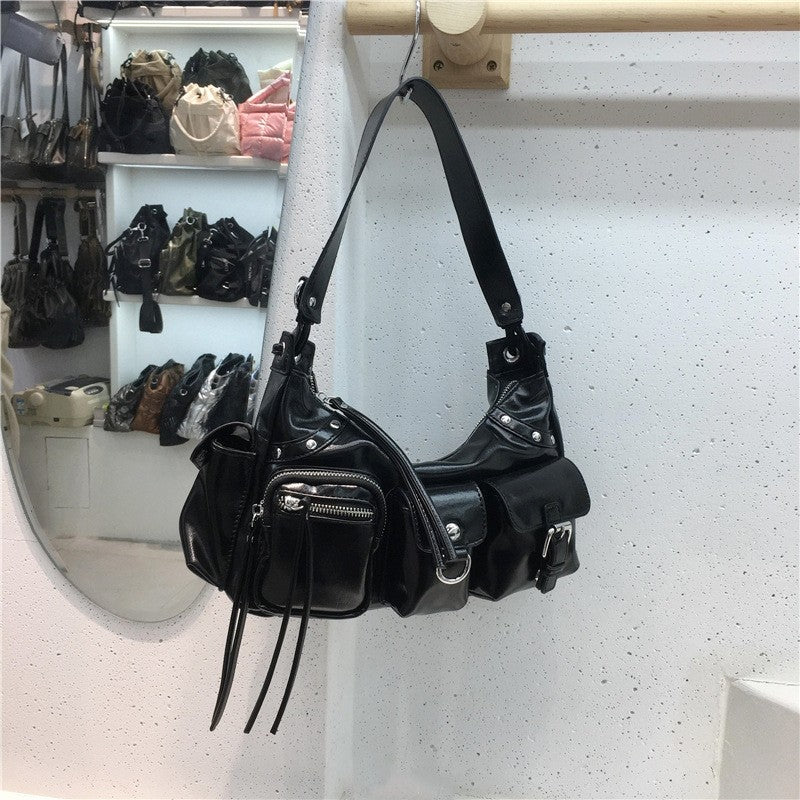 Multi Pocket Studded PU Underarm Motorcycle Bag