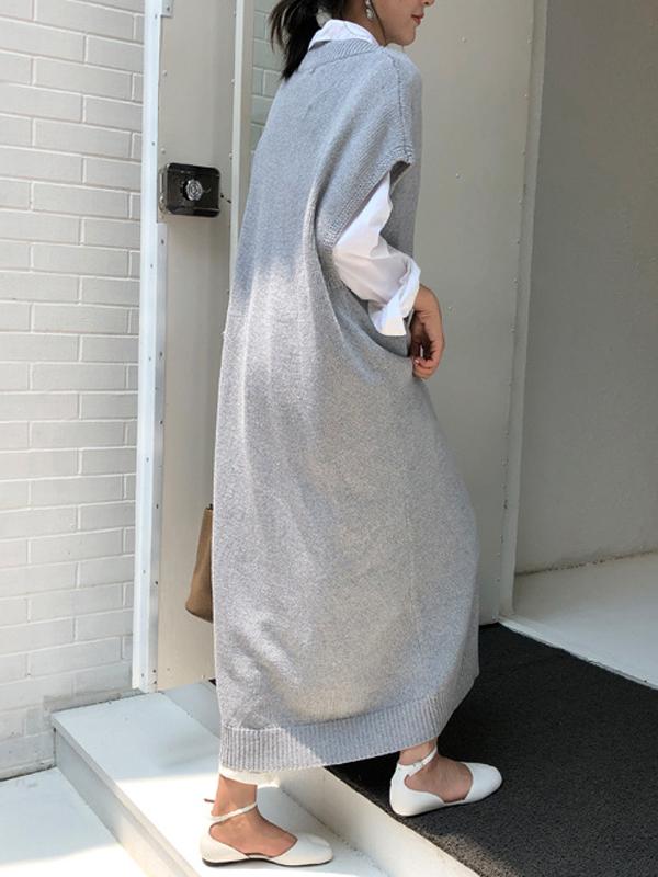 Meselling99 Knitting Loose V-Neck Sleeveless Long Dress-Maxi Dress-GRAY-FREE SIZE-Free Shipping at meselling99