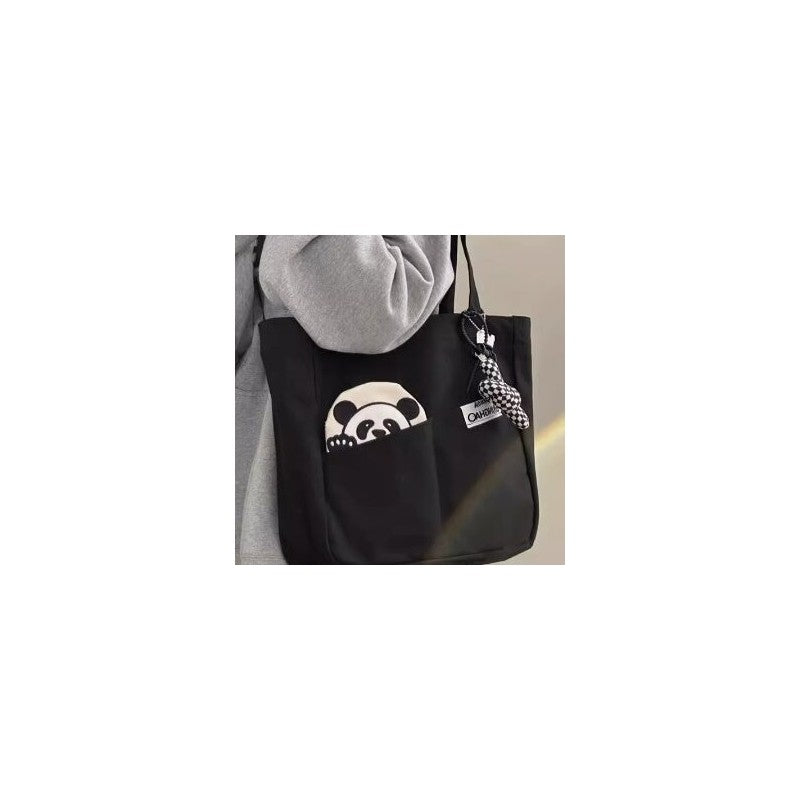 Large Capacity Canvas Shoulder Bag With Cute Cartoon Print