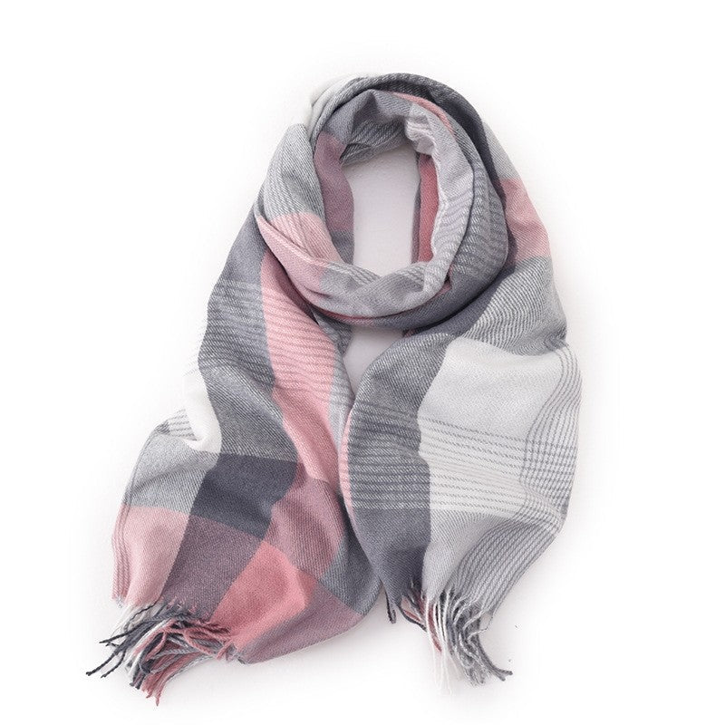 Contrast Color Plaid Tasseled Thickened Warm Shawl Scarf