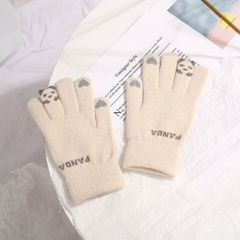Touchscreen Teddy Bear Jacquard Knitted Gloves
