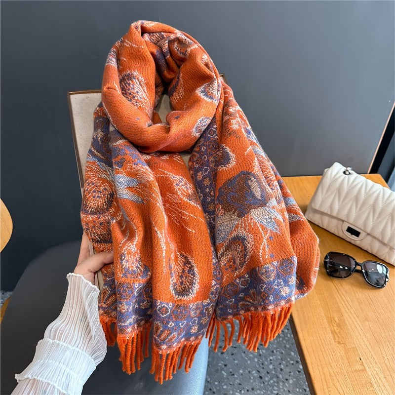 Fashionable Versatile Printed Tassel Warm Scarf