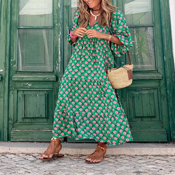 Loose Floral Print Midi Dress
