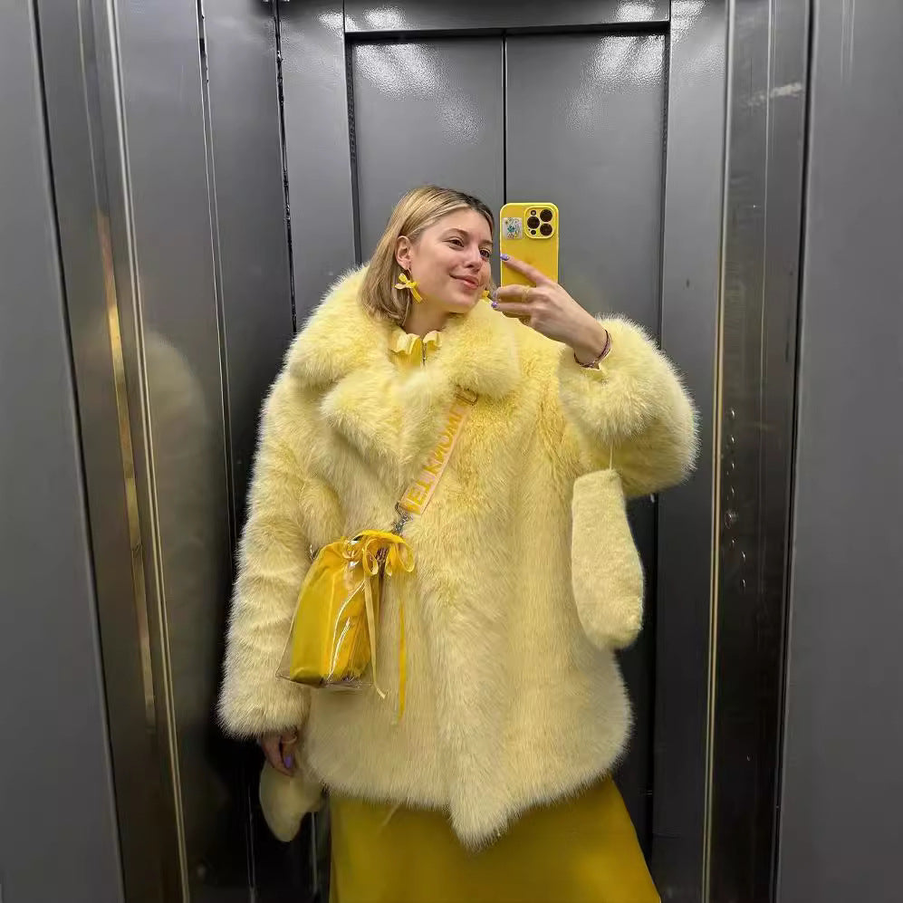 Women's Winter Fox Fur-Like Coat – Long Loose Faux Fur Jacket