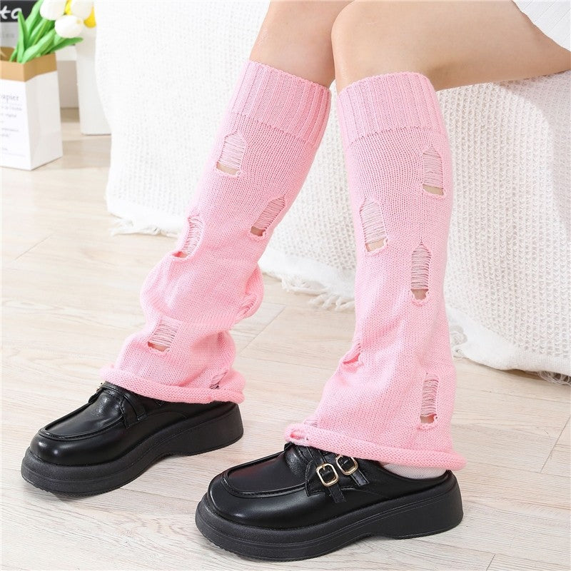 Solid Color Ripped Knit Bell Bottom Socks