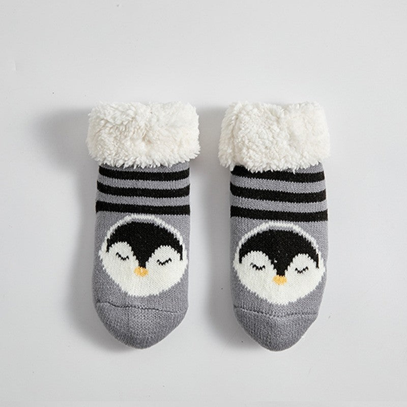 Kids Cute Cartoon Fleece Lining Thick Warm Indoor Socks