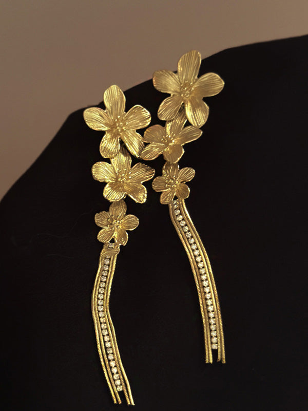 Flower Shape Tasseled Drop Earrings