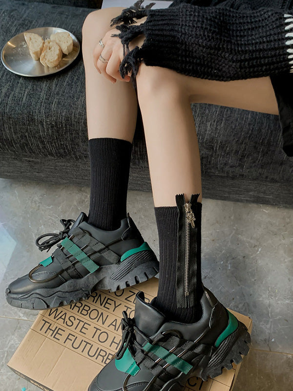 Fashion Solid Color Zipper Socks Accessories