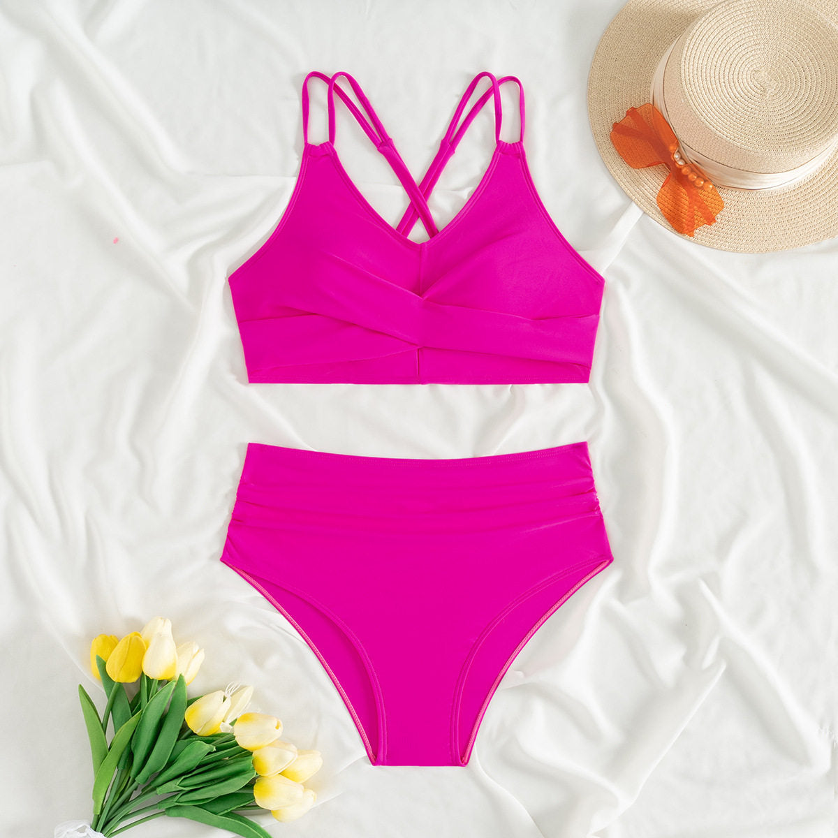 New Cross Strap High Waist Bikini Set
