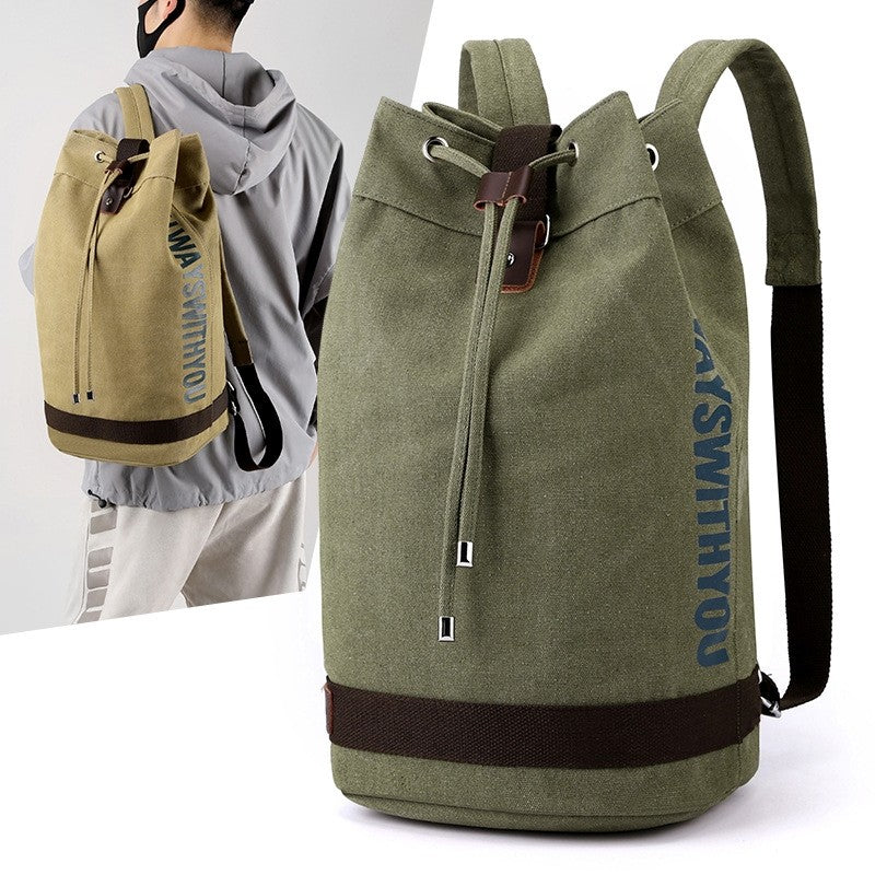 Men Canvas Drawstring Bucket Backpack