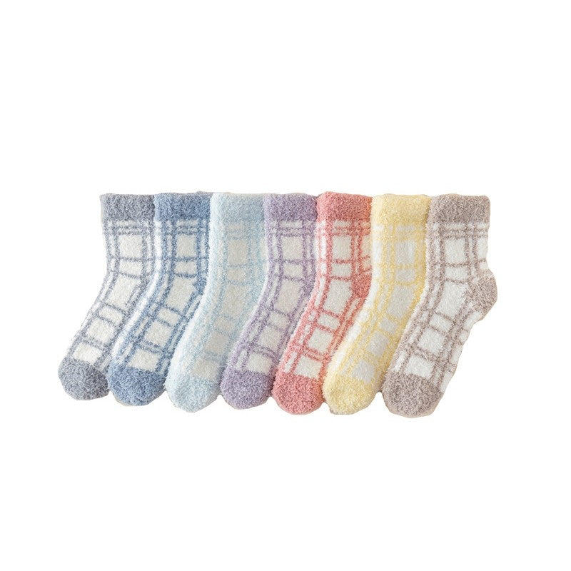 Plaid Pattern Coral Fleece Women's Socks