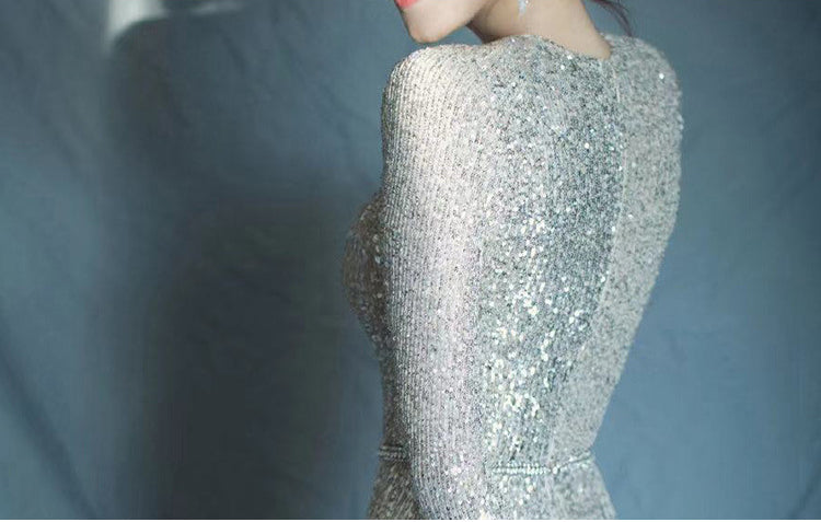 Sexy Sequined Long Sleeves Mermaid Evening Dresses