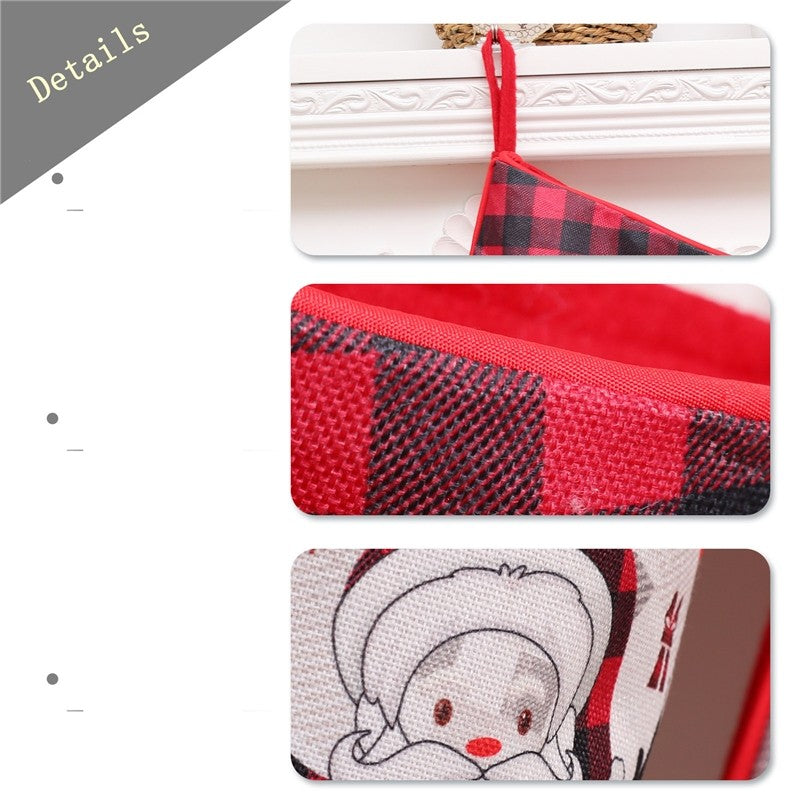Large Plaid Sock Gift Bag Christmas Decoration