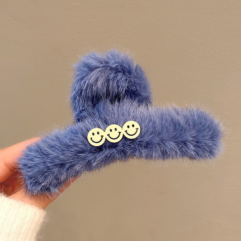 Smiley Faux Fur Hair Claw Clip
