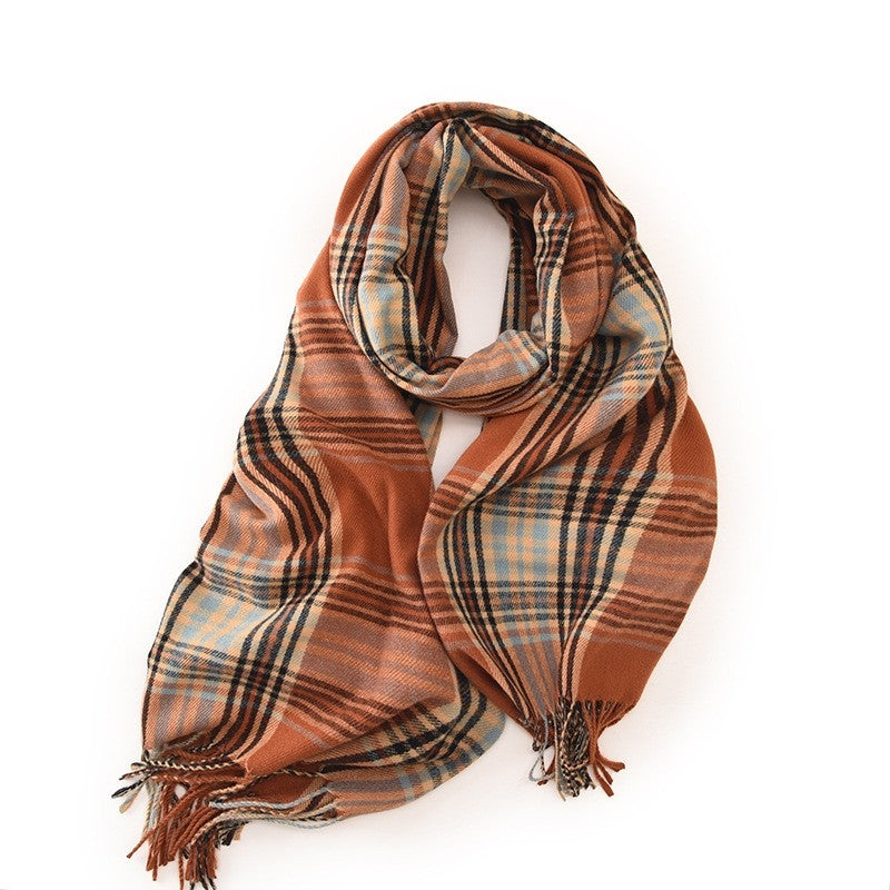 Contrast Color Plaid Tasseled Imitation Cashmere Soft Scarf