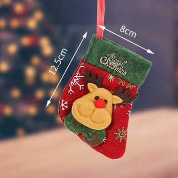 Contrast Color Patchwork Cute Cartoon Christmas Socks Gift Bag