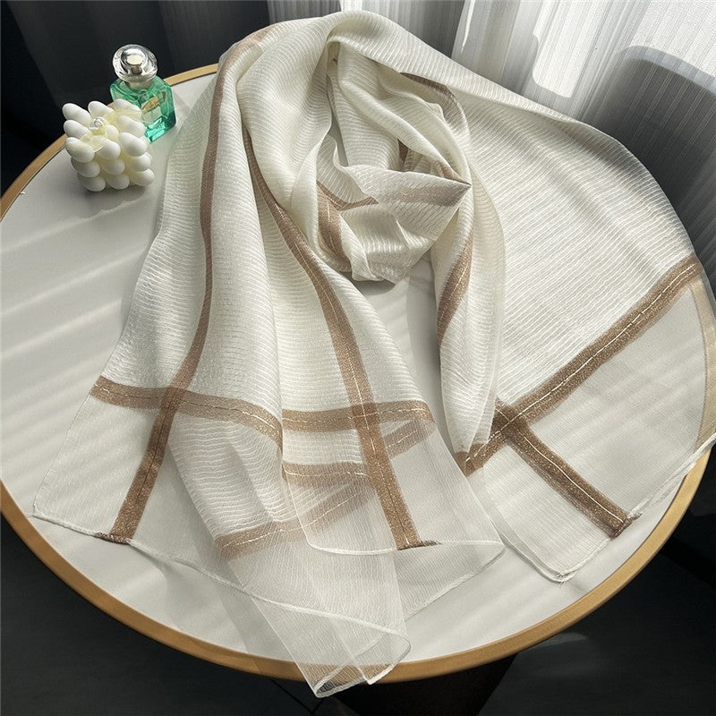 Fashion Plaid Scarf With Gold Trim