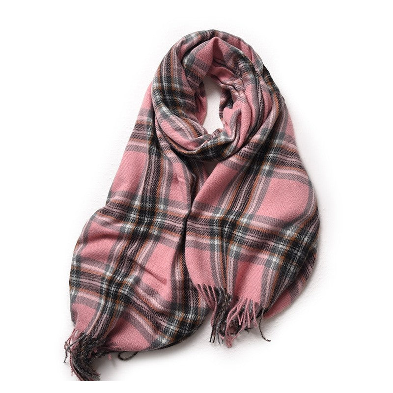 Retro Plaid Contrast Color Tassel  Imitation Cashmere Shawl Scarf