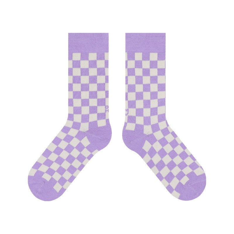 Checkerboard Diamond Pattern Mid-Calf Socks