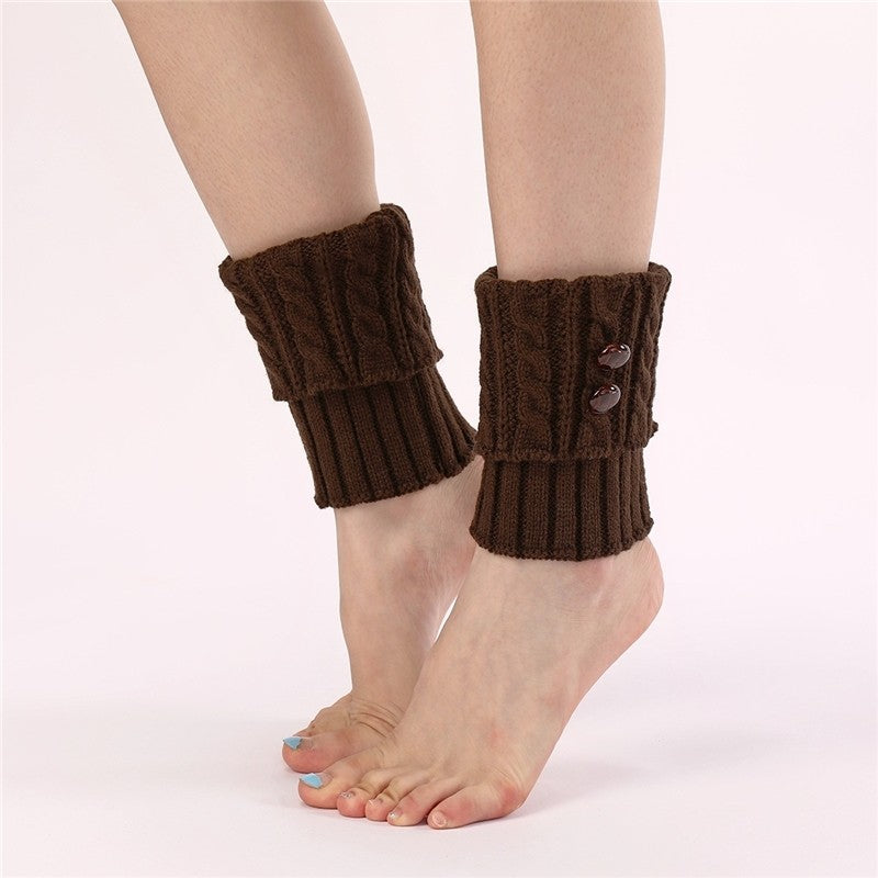 Short Knit Leg Warmers With 8-Button Twisted Cable Knit