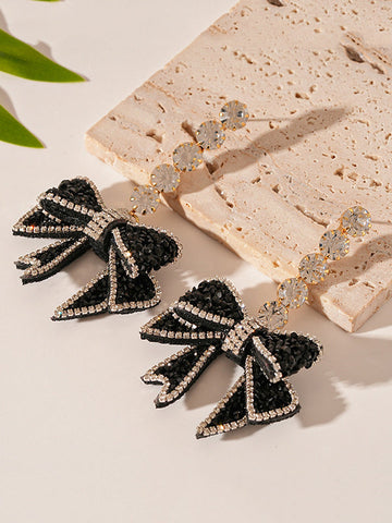 Beaded Bowknot Shiny Earrings Accessories