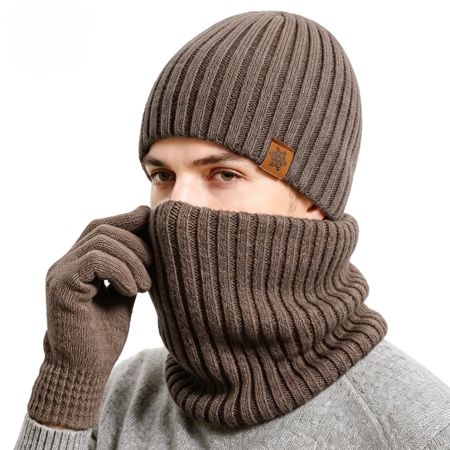 Men's Winter Knit Hat Scarf Gloves Set