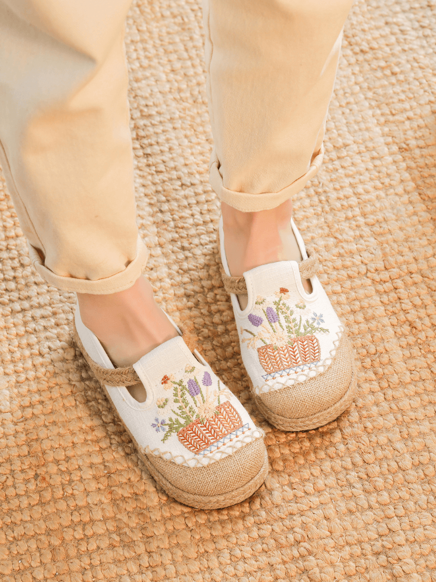 Kahului Embroidered Linen Espadrilles - Apricot