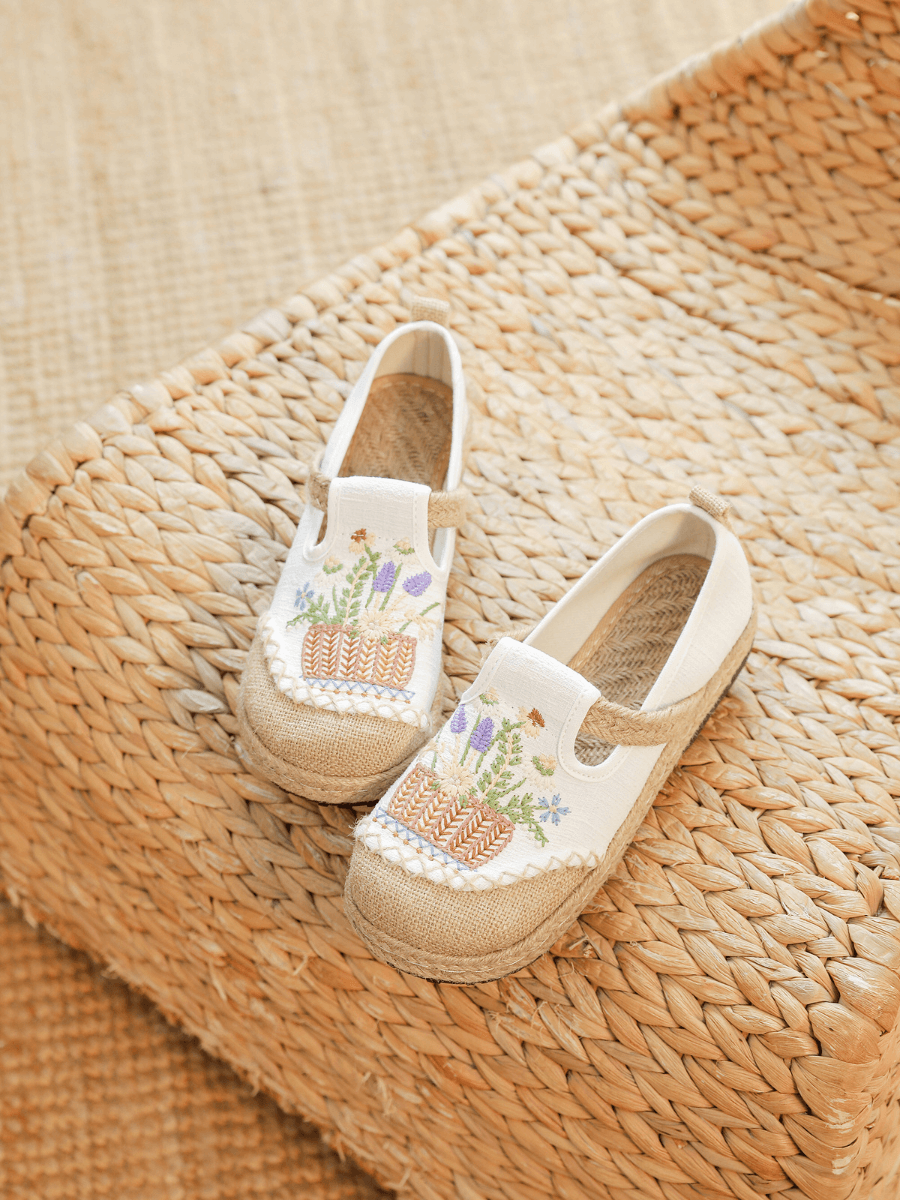 Kahului Embroidered Linen Espadrilles - Apricot