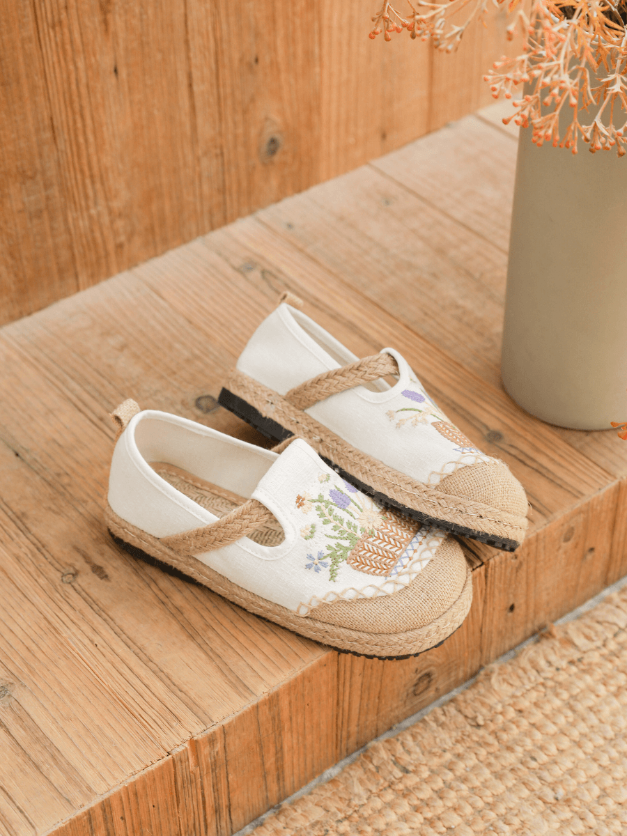 Kahului Embroidered Linen Espadrilles - Apricot