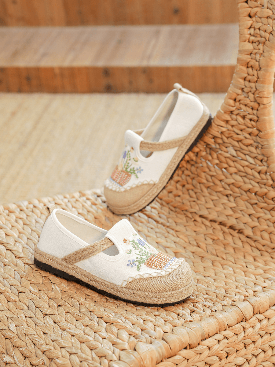 Kahului Embroidered Linen Espadrilles - Apricot