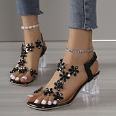 Plus Size Rhinestone Butterfly Square Toe High Heel Sandals