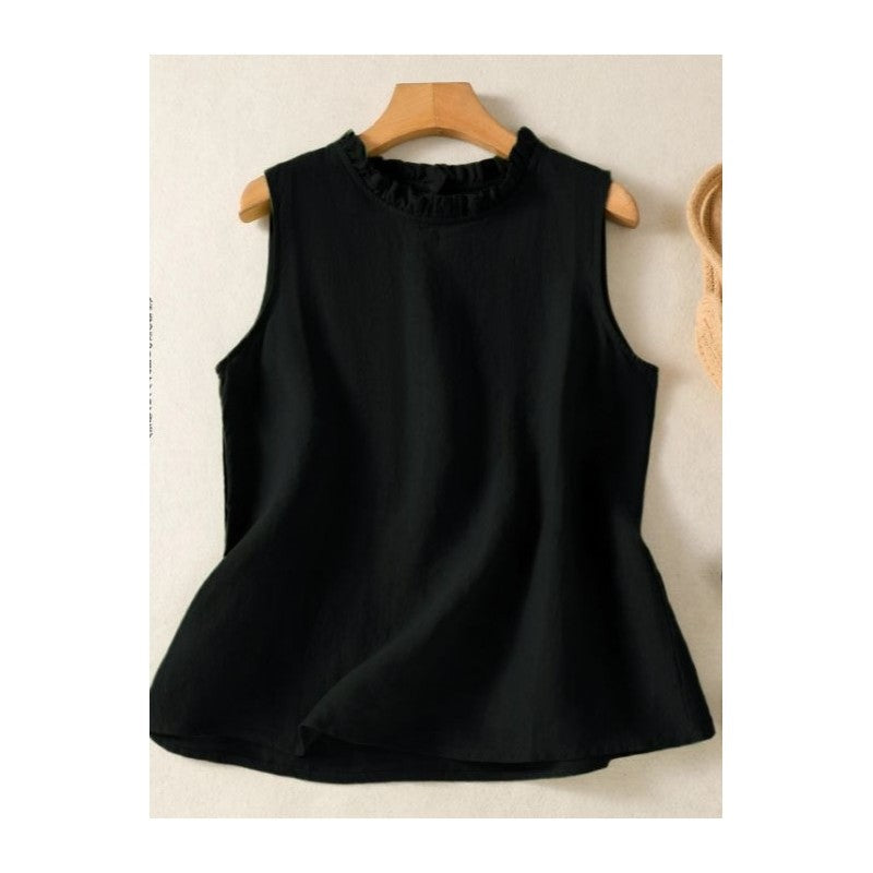 Solid Color Lace Trim Sleeveless Top