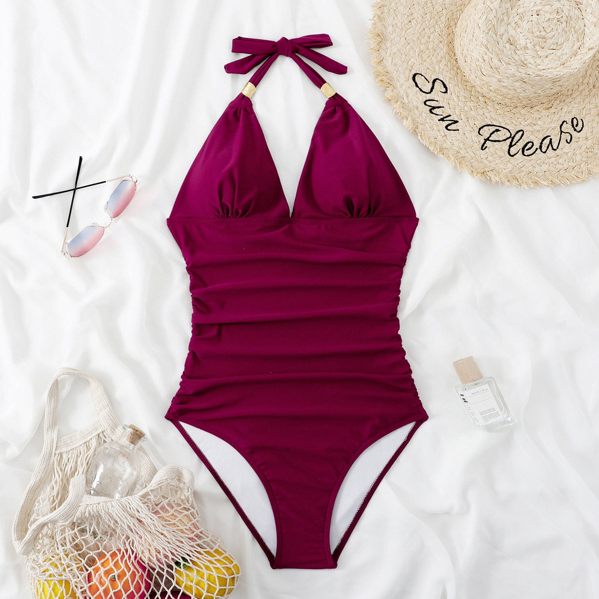 One-Piece Swimsuit Leopard Print Halter Neck Backless Women