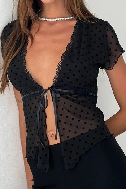 Polka Dot Loose Fit Short Sleeve Crop Top