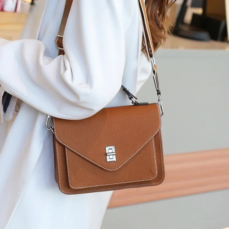 Cowhide Casual Crossbody Bag - Women Genuine Leather Handbag
