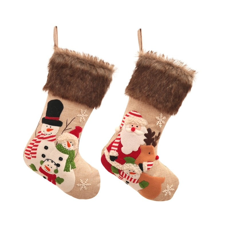 Linen Plush Snowman Santa Sock Gift Bag Christmas Decoration