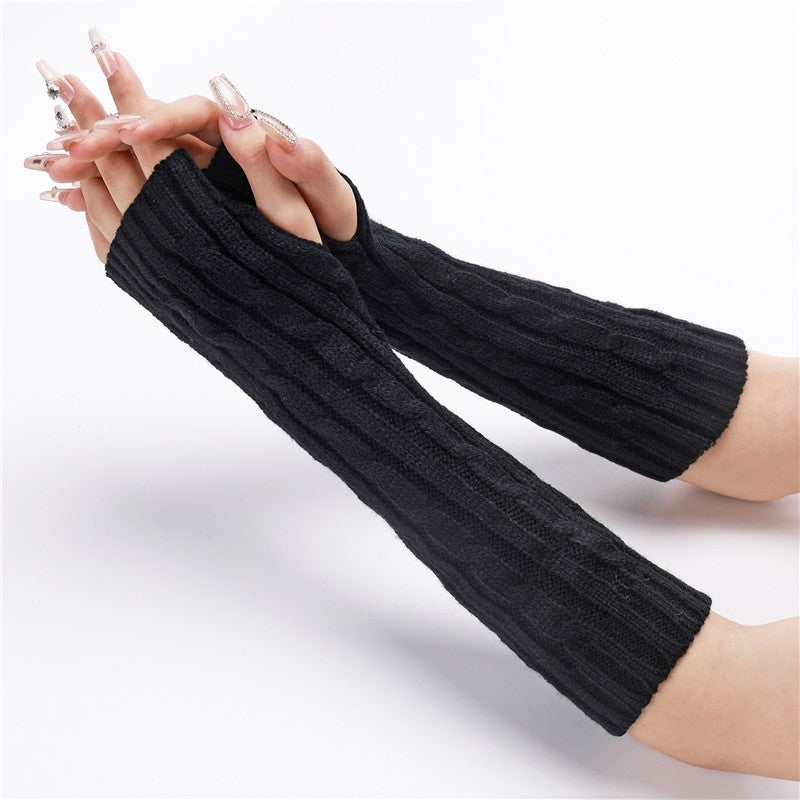 Knitted Twisted Half-Finger Arm Sleeves In Medium Length