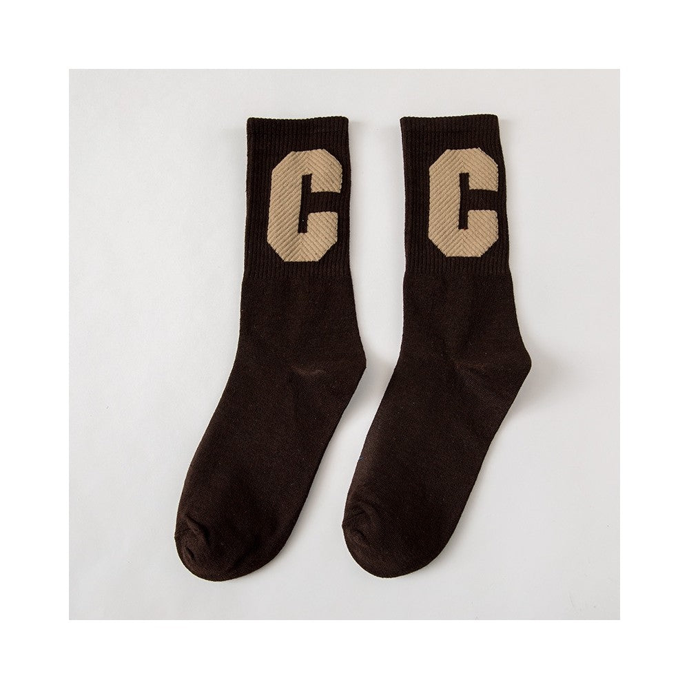 Solid Color Capital Letter C Casual Socks