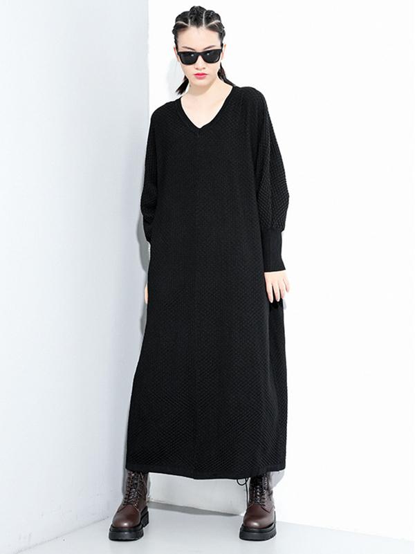 Meselling99 Original Solid V-Neck Sweater Dresses-Maxi Dress-Free Shipping at meselling99