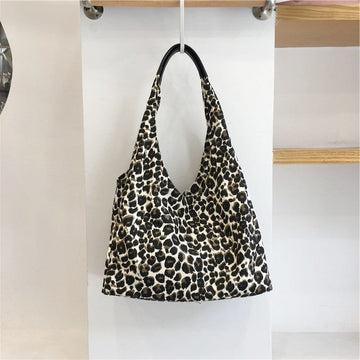 Leopard Print Large Capacity Underarm Canvas Bag