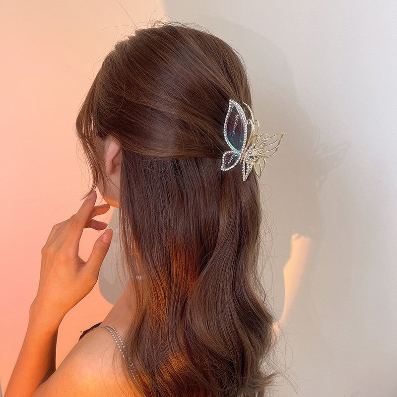 Rhinestone Gradient Butterfly Hair Claw Clip