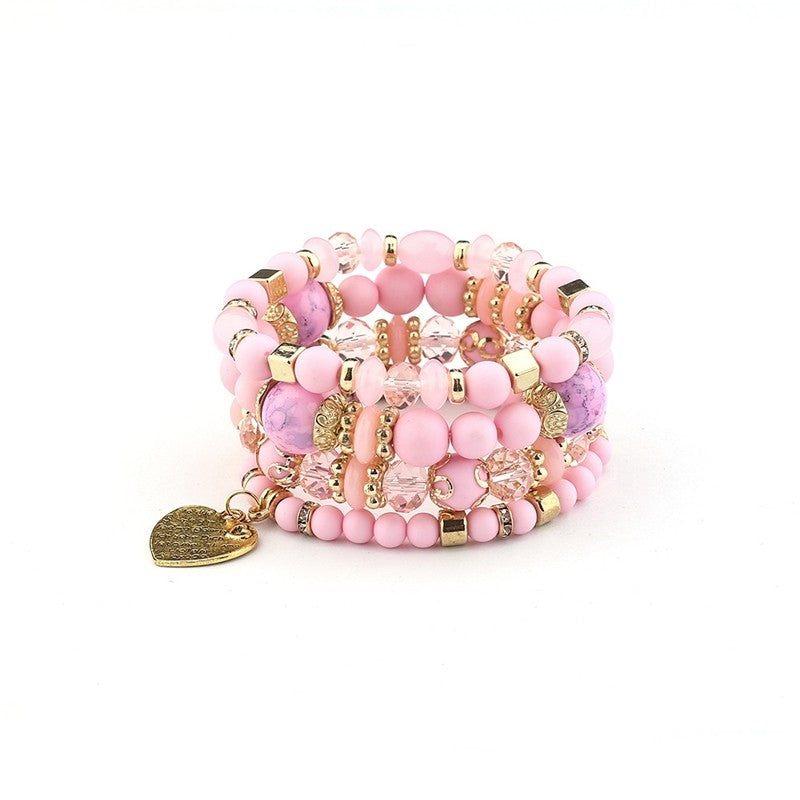 Crystal Heart Beaded Multilayer Bracelet